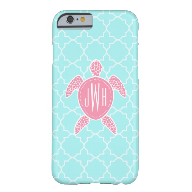 Mit Monogramm rosa Seeschildkröte + Blaues Case-Mate iPhone Hülle (Rückseite)