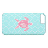 Mit Monogramm rosa Seeschildkröte + Blaues Case-Mate iPhone Hülle (Rückseite (Horizontal))