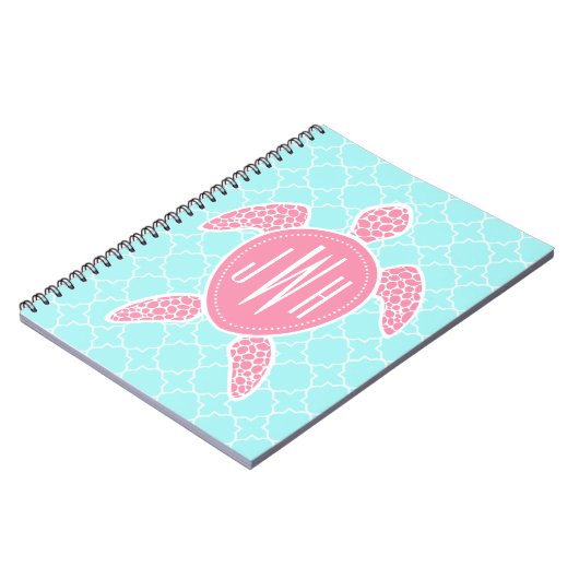 Mit Monogramm rosa Seeschildkröte + Blaues Notizblock (Linke Seite)