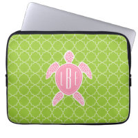 Mit Monogramm rosa Seeschildkröte-Grün Quatrefoil