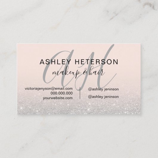 Mit Monogramm rosa Silber-Glitzer-Skript Visitenkarte (Rückseite)