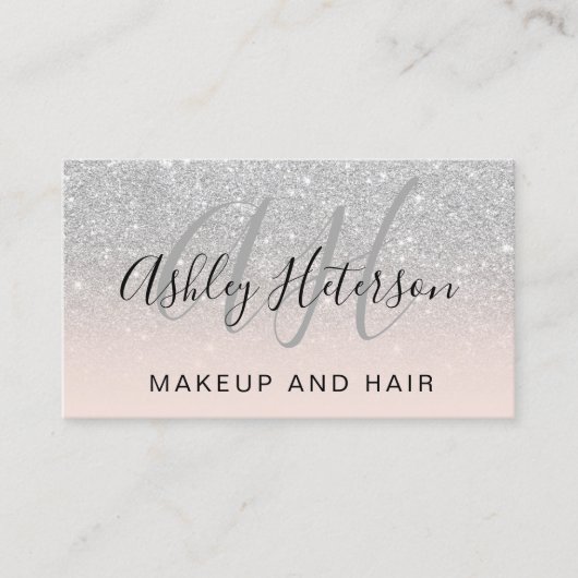 Mit Monogramm rosa Silber-Glitzer-Skript Visitenkarte (Vorderseite)