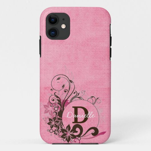Mit Monogramm rosa starker Mit Blumenfall des Case-Mate iPhone Hülle (Rückseite)