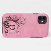 Mit Monogramm rosa starker Mit Blumenfall des Case-Mate iPhone Hülle (Rückseite (Horizontal))