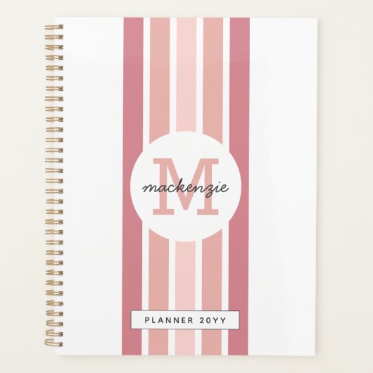 Mit Monogramm Rosa Streifen Personalisiert Planer (Vorderseite)