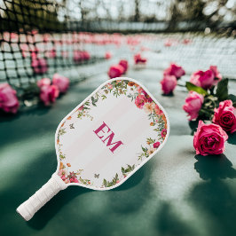 Mit Monogramm rosa Streifen und Blumen Pickleball Schläger