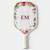 Mit Monogramm rosa Streifen und Blumen Pickleball Schläger (Vorderseite)