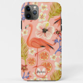 Mit Monogramm rosa tropisches Flamingo-Muster Case-Mate iPhone Hülle (Rückseite)