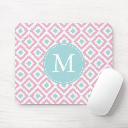 Mit Monogramm rosa u. lila Ikat Muster Mousepad (Mit Mouse)
