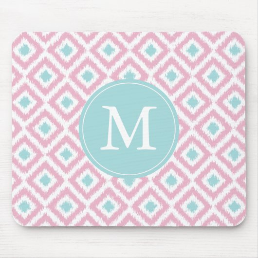 Mit Monogramm rosa u. lila Ikat Muster Mousepad (Vorne)