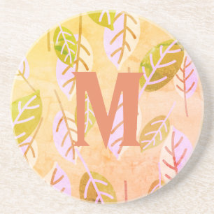 Mit Monogramm Rosa und Abstrakte Blätter Getränkeuntersetzer