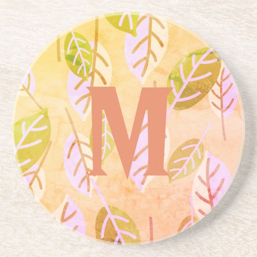 Mit Monogramm Rosa und Abstrakte Blätter Getränkeuntersetzer (Vorne)