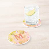 Mit Monogramm Rosa und Abstrakte Blätter Getränkeuntersetzer (Seite)