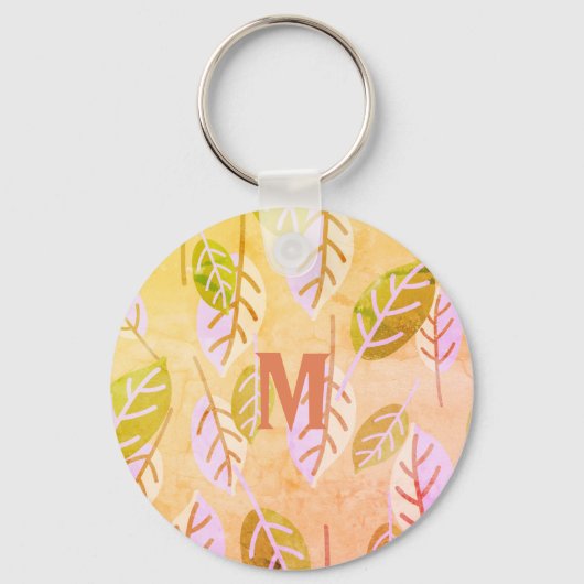 Mit Monogramm Rosa und Abstrakte Blätter Schlüsselanhänger (Vorderseite)