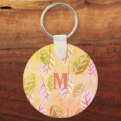 Mit Monogramm Rosa und Abstrakte Blätter Schlüsselanhänger (Vorderseite)
