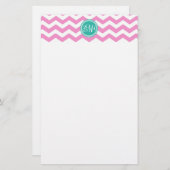 Mit Monogramm Rosa und Aquamarine Zickzack Benutze Briefpapier (Vorne/Hinten)