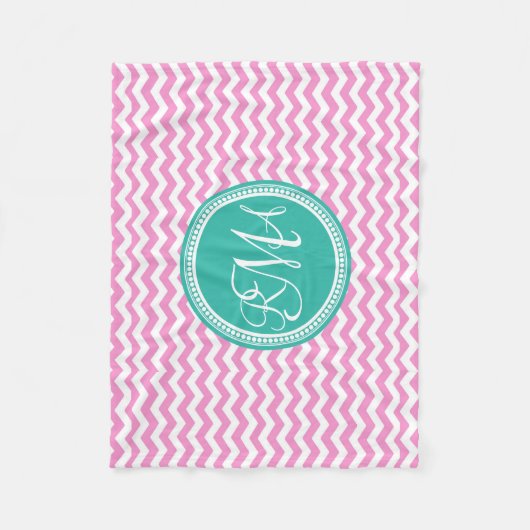 Mit Monogramm Rosa und Aquamarine Zickzack Benutze Fleecedecke (Vorderseite)