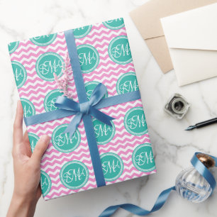 Mit Monogramm Rosa und Aquamarine Zickzack Benutze Geschenkpapier
