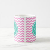 Mit Monogramm Rosa und Aquamarine Zickzack Benutze Kaffeetasse (Mittel)