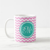 Mit Monogramm Rosa und Aquamarine Zickzack Benutze Kaffeetasse (Links)