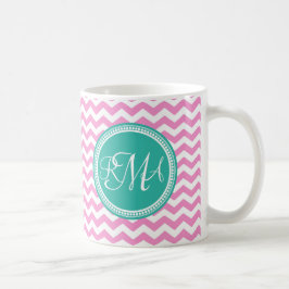 Mit Monogramm Rosa und Aquamarine Zickzack Benutze Kaffeetasse