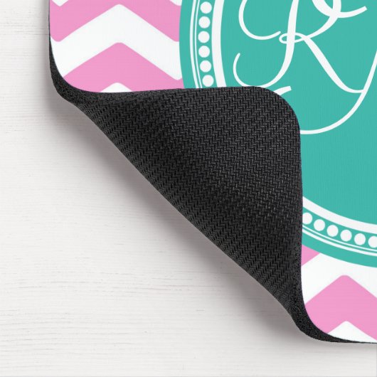 Mit Monogramm Rosa und Aquamarine Zickzack Benutze Mousepad (Ecke)