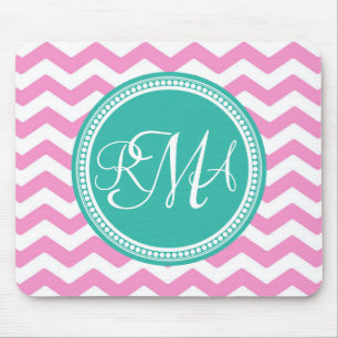 Mit Monogramm Rosa und Aquamarine Zickzack Benutze Mousepad