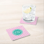 Mit Monogramm Rosa und Aquamarine Zickzack Benutze Rechteckiger Pappuntersetzer (Vor Ort)