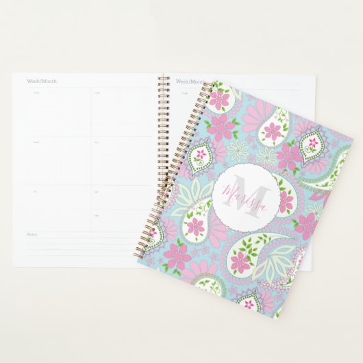 Mit Monogramm Rosa und Blau Paisley Custom Planer (Anzeige)
