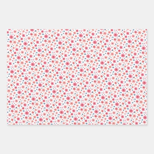 Mit Monogramm rosa und blaue Blüten Geschenkpapier Set (Vorderseite)