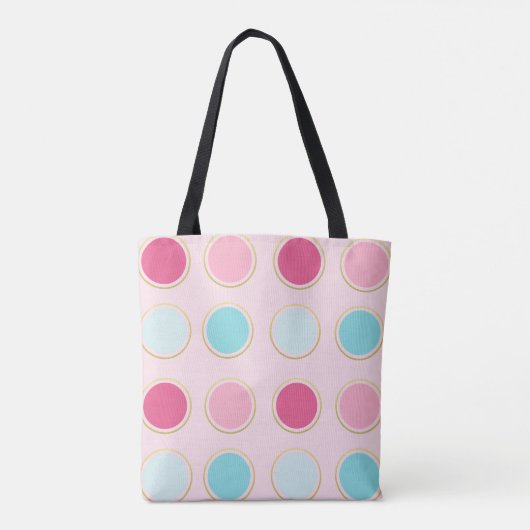 Mit Monogramm rosa und blauer Polka-Punkt Tasche (Rückseite)