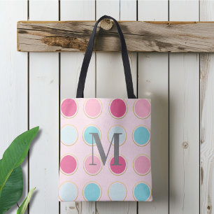 Mit Monogramm rosa und blauer Polka-Punkt Tasche