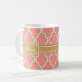 Mit Monogramm rosa und goldenes Gittermuster Kaffeetasse (Vorderseite Links)