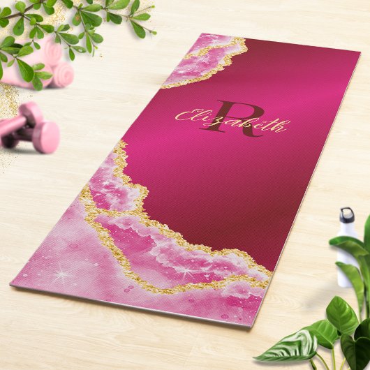 Mit Monogramm Rosa und Goldmarmor Agate Yogamatte