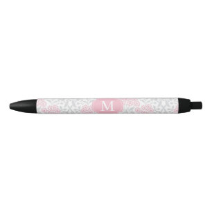 Mit Monogramm rosa und grauer Blumendamast Kugelschreiber