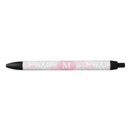 Mit Monogramm rosa und grauer Blumendamast Kugelschreiber (Vorderseite)