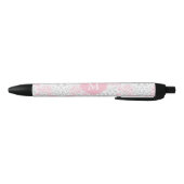 Mit Monogramm rosa und grauer Blumendamast Kugelschreiber (Unterseite)