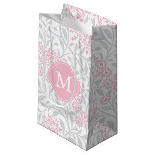 Mit Monogramm rosa und graues Blumendamast-Muster Kleine Geschenktüte