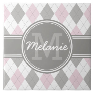 Mit Monogramm rosa und graues Raute Muster Fliese