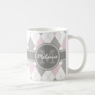 Mit Monogramm rosa und graues Raute Muster Kaffeetasse