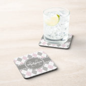 Mit Monogramm rosa und graues Raute Muster Untersetzer (Rechte Seite)