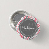 Mit Monogramm rosa und graues Zebra-Muster Button (Vorne & Hinten)