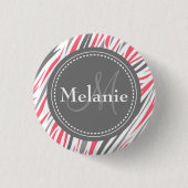 Mit Monogramm rosa und graues Zebra-Muster Button (Vorderseite)