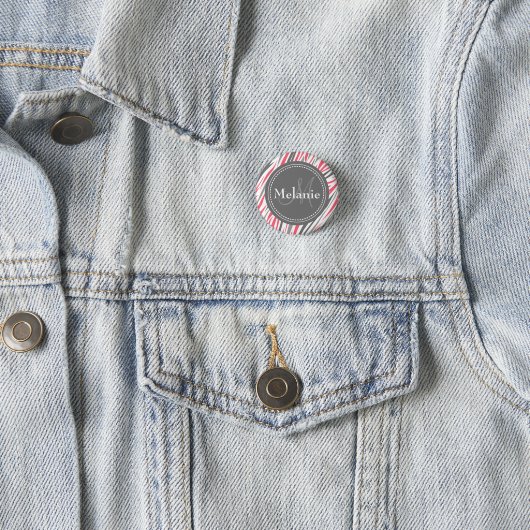 Mit Monogramm rosa und graues Zebra-Muster Button (Beispiel)