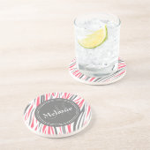 Mit Monogramm rosa und graues Zebra-Muster Getränkeuntersetzer (Seite)