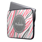Mit Monogramm rosa und graues Zebra-Muster Laptopschutzhülle (Vorderseite Links)