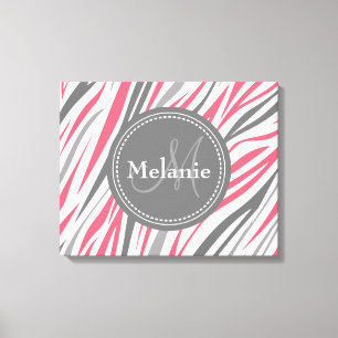 Mit Monogramm rosa und graues Zebra-Muster Leinwanddruck