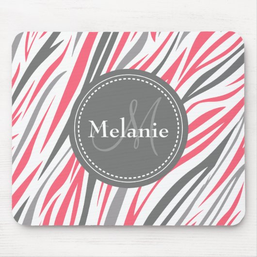 Mit Monogramm rosa und graues Zebra-Muster Mousepad (Vorne)