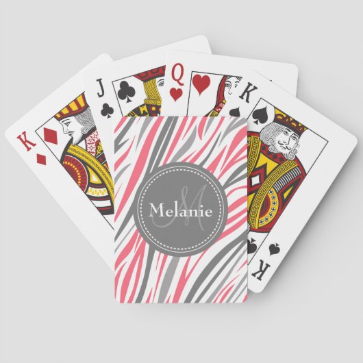 Mit Monogramm rosa und graues Zebra-Muster Spielkarten (Rückseite)