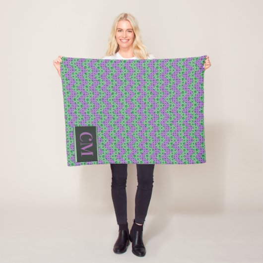 Mit Monogramm rosa und grüner Glitzer Zickzack Fleecedecke (Beispiel)